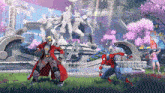 star lord and spider man are fighting in front of a fountain that says coffee