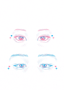 a drawing of a person 's eyes with hearts and stars