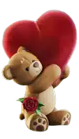 a teddy bear is holding a red heart with a rose on its paw