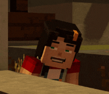 a close up of a minecraft character with a red shirt on