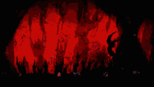 a painting of a cave with a red and black background