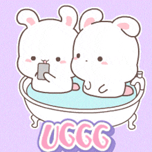 a cartoon of two rabbits in a bathtub with the word ugg written below them