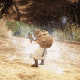 a person with a backpack on their back is standing on a dirt path