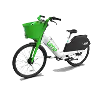 a white and green bicycle with the word lime on the front