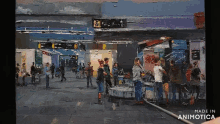a painting of a crowd of people is being made in animatica