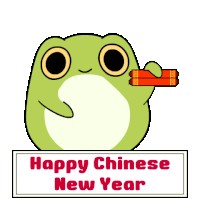 a frog is holding a scroll that says happy chinese new year .