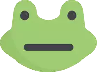 a green frog with a black mouth and a black nose