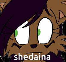 a cartoon drawing of a cat with the words shedaina written below it