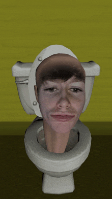 a computer generated image of a man 's face in a toilet
