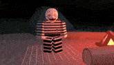 a cartoon character in a black and white striped shirt with a smiley face