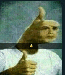 a painting of a man giving a thumbs up with a sticker on his neck