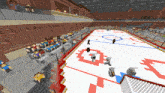 an ice hockey game is being played in a stadium with people watching