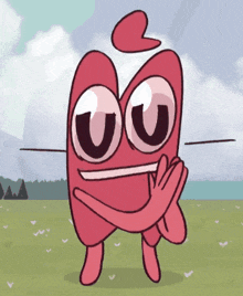 a cartoon character is standing in a field with a hand on his face