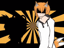 a cartoon character with a cat ear and a white shirt