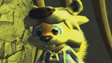 a cartoon rabbit wearing a hat and a blue shirt