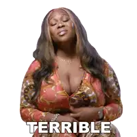 a woman with a very large breast has the word terrible written on her chest