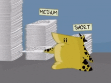 a stack of papers with the words medium and short on it