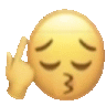 a yellow emoji with its eyes closed and a hand behind it .