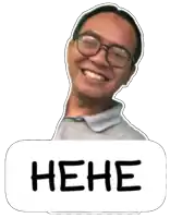 a sticker of a man with glasses and the word hene