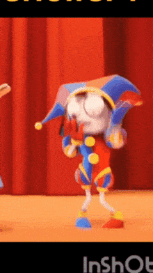 a cartoon character in a jester costume is dancing
