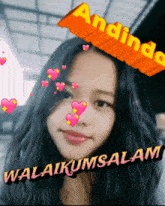 a picture of a girl with hearts and the words andinda written above her