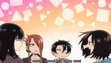 a group of anime characters with one saying " i want a yamori-kun of my own "