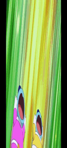 two cartoon characters are flying through the air