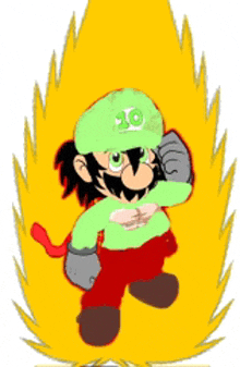 a cartoon of a man wearing a green hat with the letter o on it
