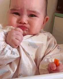 a baby wearing a bib with animals on it