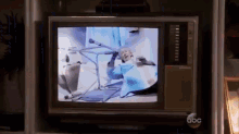 a television with a picture of a man on it and the abc logo on the bottom