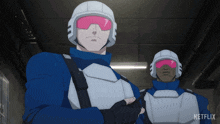 two soldiers are standing next to each other in a hallway with a netflix logo in the corner
