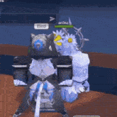 a cartoon character is standing next to another character in a video game with the name bird written on the screen .