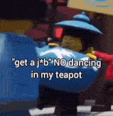 a picture of a lego figure with the caption " get a j * b "
