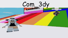 a cartoon character is standing in front of a sign that says lesbian on it