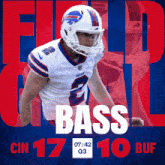 a buffalo bills football player wearing a white jersey and helmet