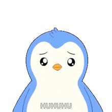 a penguin is covering its face with its hands and saying sorry