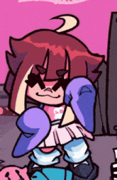 a cartoon of a girl wearing sunglasses and a skirt