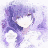 a picture of a girl with purple hair and the words xia and miyu on it