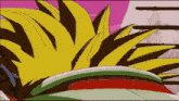 a cartoon drawing of a person with a green and white stripe on their head