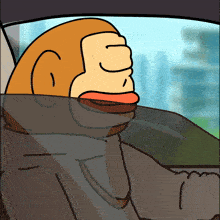 a cartoon of a monkey sticking its head out of a window