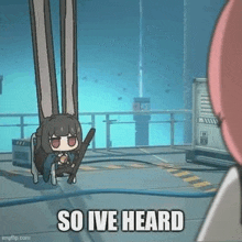 a cartoon of a girl with long ears is sitting on a chair in a room .