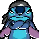 a cartoon of stitch wearing a bandana and a hat .