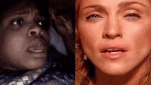 a close up of a woman 's face with tears coming down her eyes