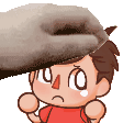a cartoon boy is being slapped on the head by a dog .