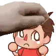 a cartoon boy is being slapped on the head by a dog .