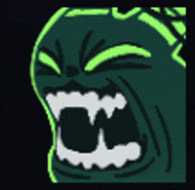 a cartoon drawing of a green monster with white teeth and green eyes .