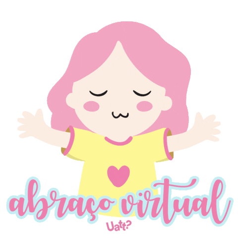 an illustration of a girl with pink hair and the words " abraco virtual " below her