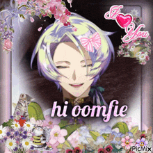 a picture of a man with purple hair and the words hi comfie