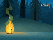 a cartoon of a campfire with cn too cartoon network written on the bottom