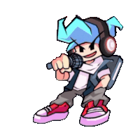a cartoon character wearing headphones and holding a microphone is pointing at the camera .